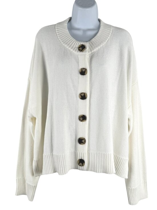 Quince Sweaters - Quince Organic Cotton Cropped Cardigan Sweater Womens XL Ivory Solid FS-1541